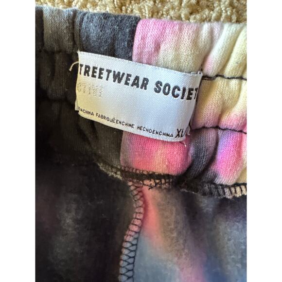 Streetwear Society Black Blue Pink Tie Dye XL Cutoff Drawstring Sweat Shorts - Picture 2 of 5